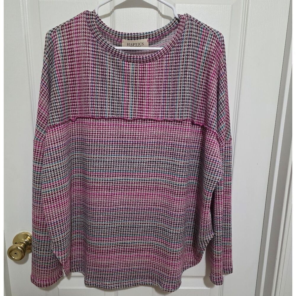 Haptics Women's Pink and Blue Checkered Top NEW Size LG